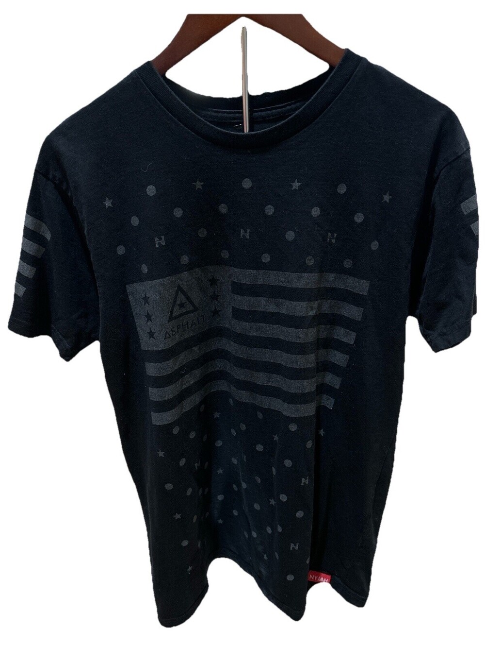 Nyjah Huston Asphalt Flag Graphic Tee Black Streetwear Skate Shirt M